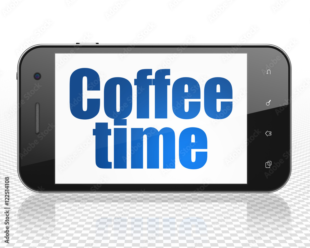 Timeline concept: Smartphone with Coffee Time on display Timeline concept: Smartphone with Coffee Time on display