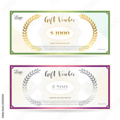 Elegant gift voucher or gift card template with guilloche pattern