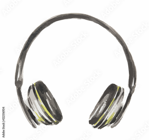 Isolated watercolor headphones on white background. Studio audio stereo. New technology. Wireless sound.