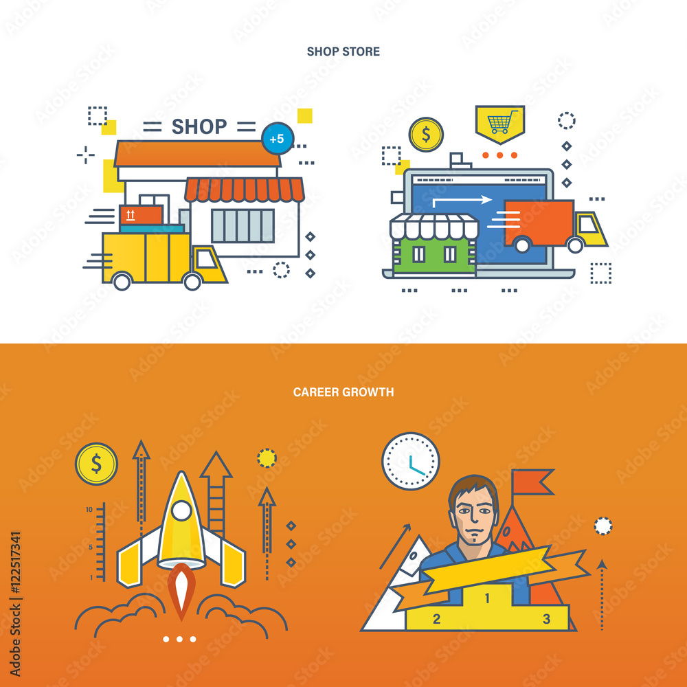 illustration concept - career growth and shopping store.