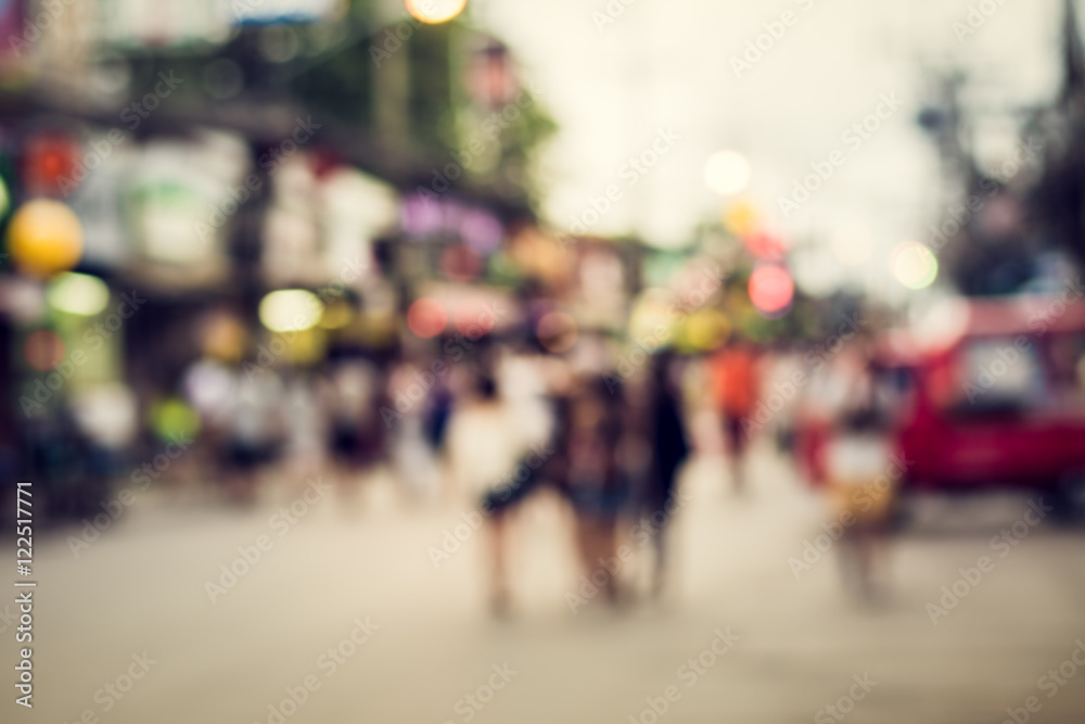 People in bokeh, Crowd of people in Bang La Road People in bokeh, Crowd of people in Bang La Road