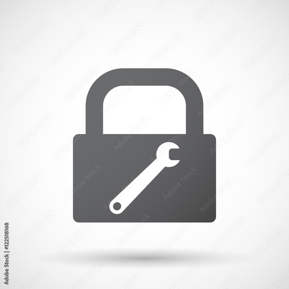Isolated lock pad icon with a spanner Isolated lock pad icon with a spanner