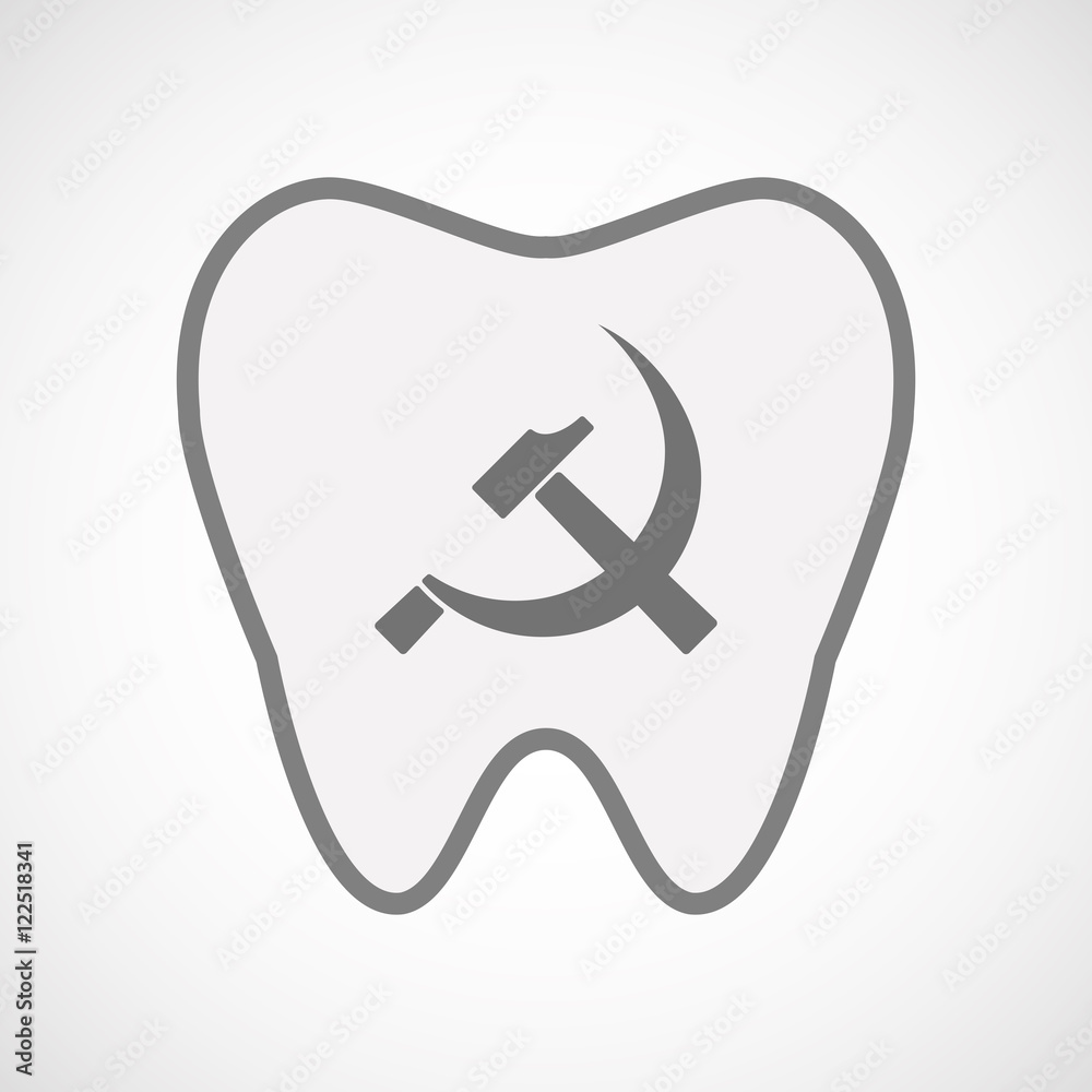 Isolated line art tooth icon with the communist symbol Isolated line art tooth icon with the communist symbol