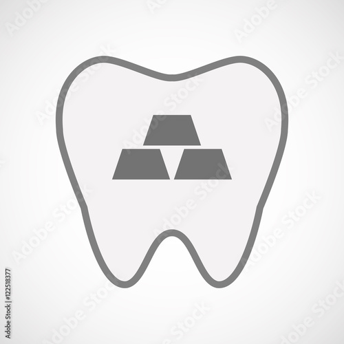 Isolated line art tooth icon with three gold bullions