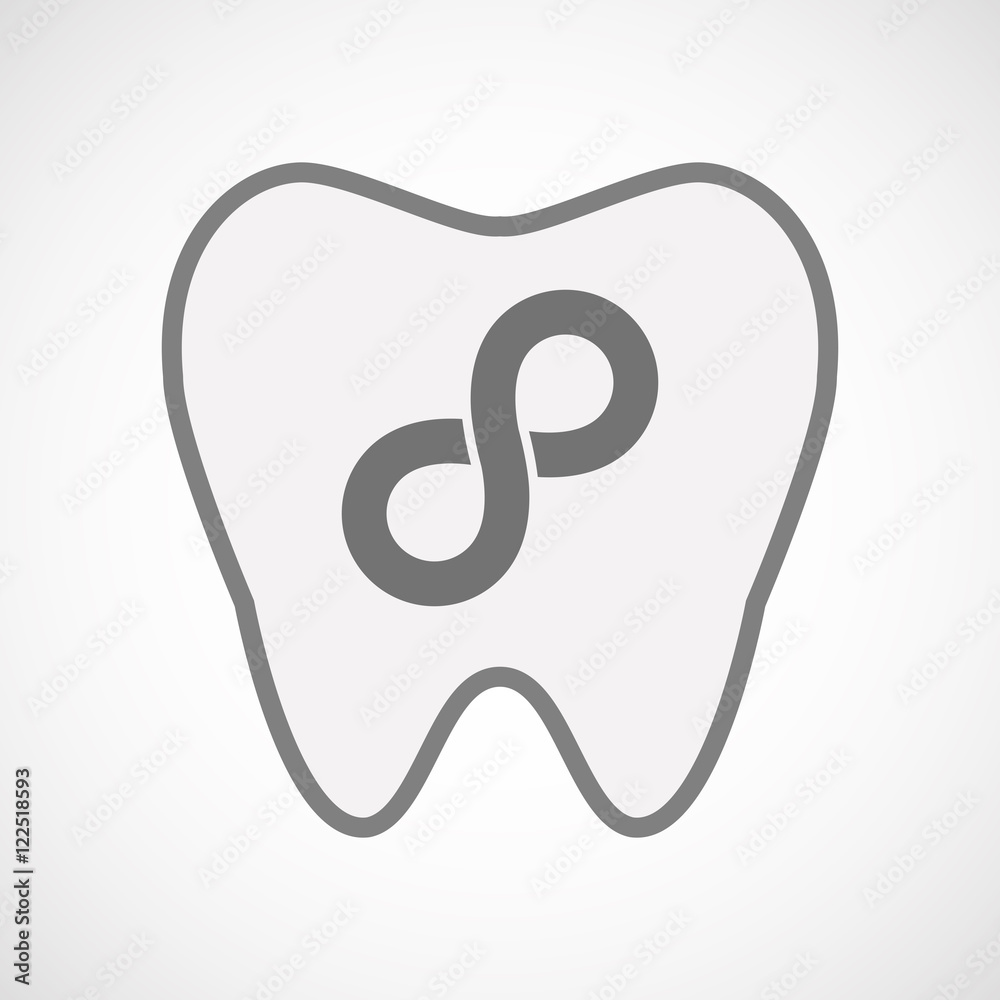 Isolated line art tooth icon with an infinite sign Isolated line art tooth icon with an infinite sign
