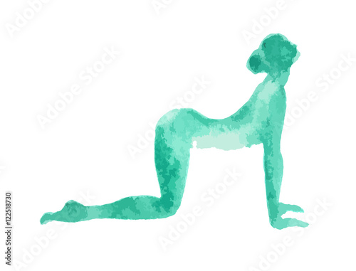 Watercolor yoga pose on white background. Asana. Healthy lifestyle and relaxation.