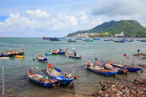 Different and colorful fishing boats in Vung Tau.