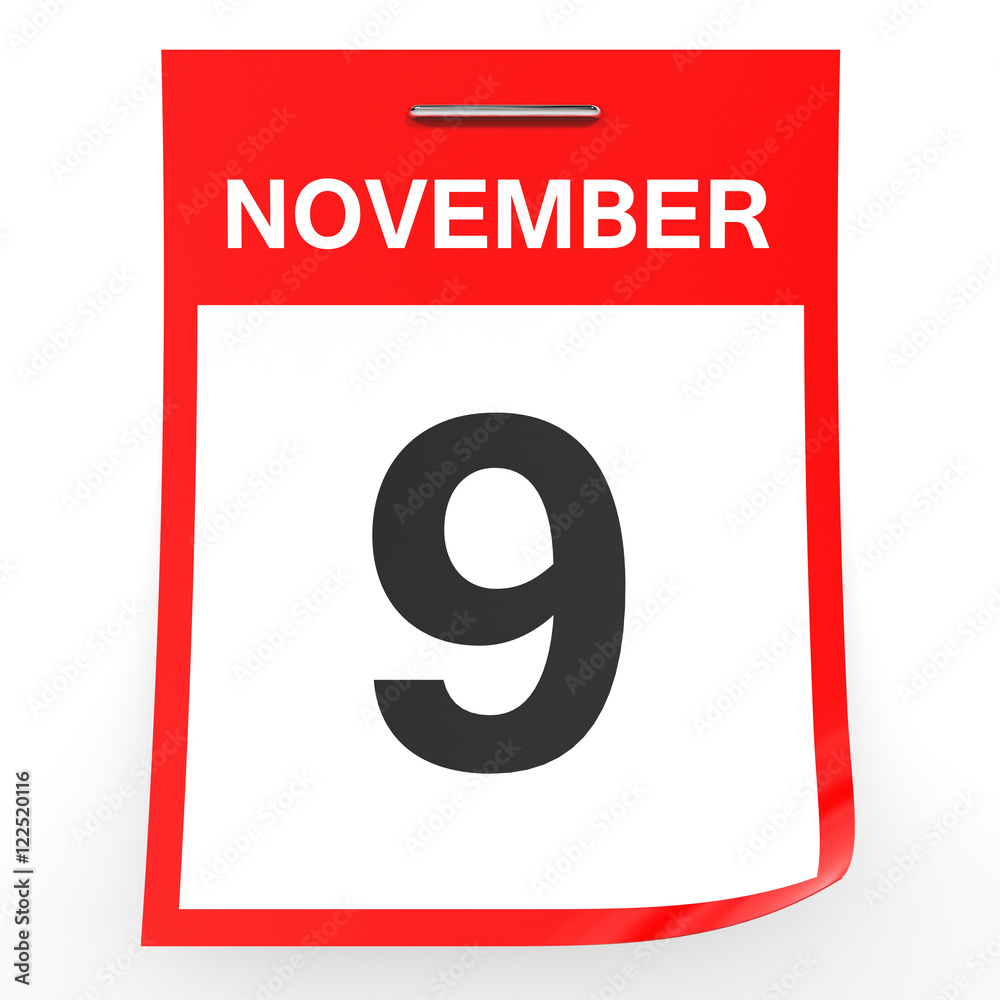 November 9. Calendar on white background. November 9. Calendar on white background.