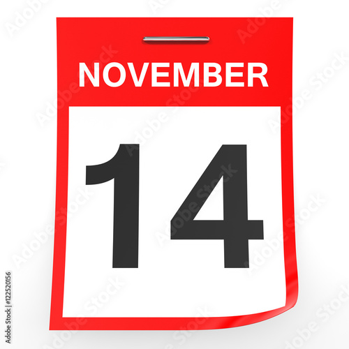 November 14. Calendar on white background.