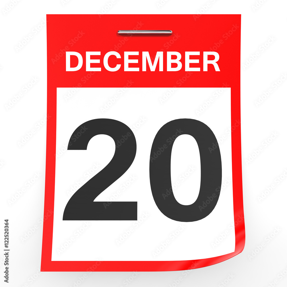 December 20. Calendar on white background. December 20. Calendar on white background.
