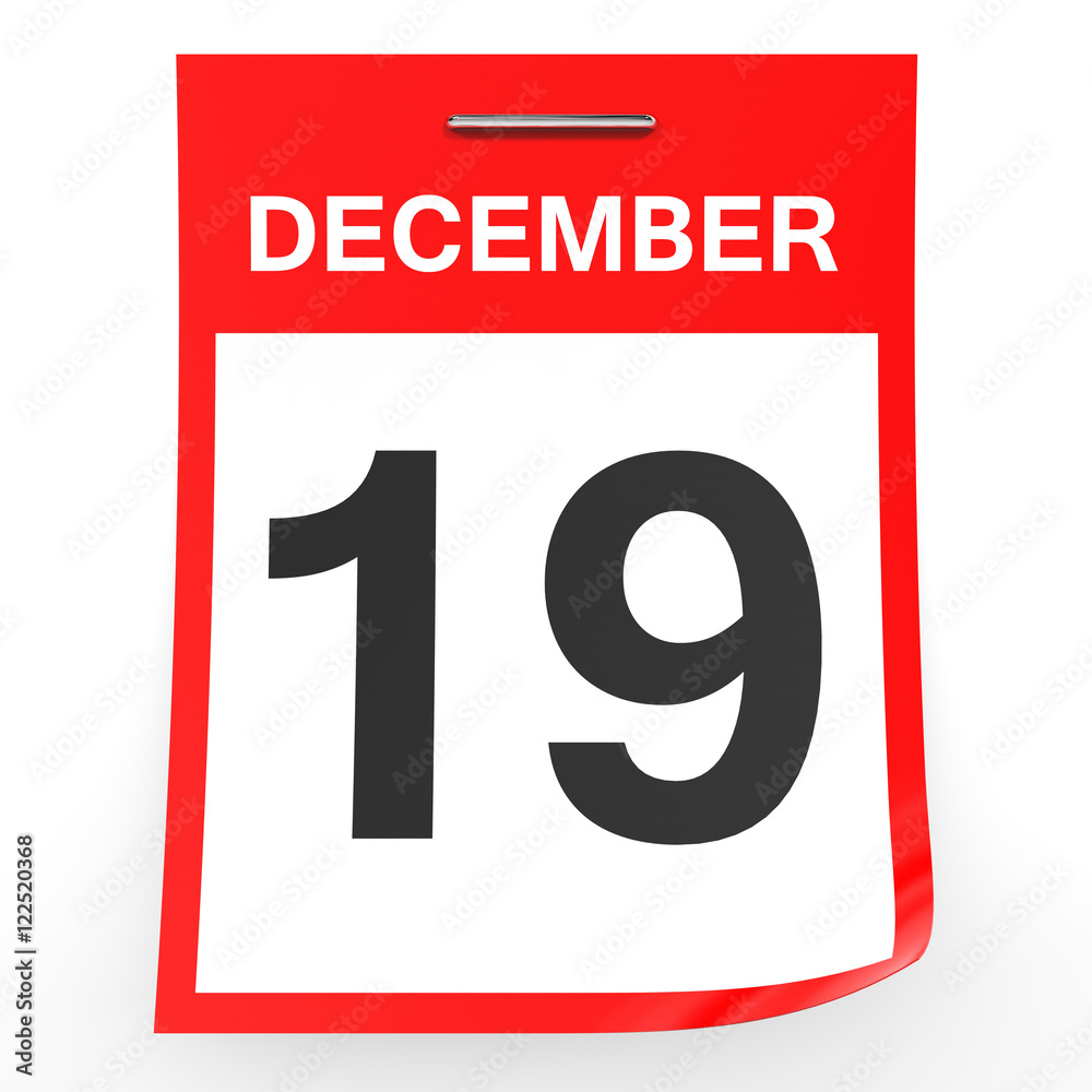 Fototapeta premium December 19. Calendar on white background.