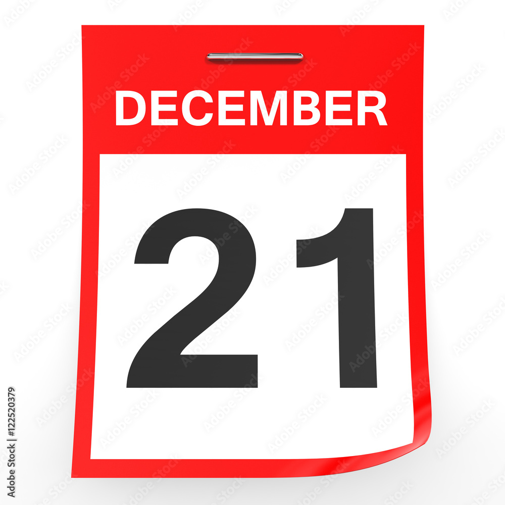 December 21. Calendar on white background. December 21. Calendar on white background.