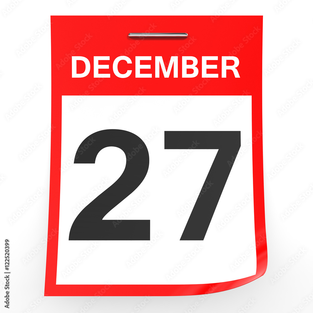 December 27. Calendar on white background. December 27. Calendar on white background.