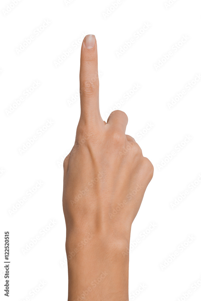 Isolated Empty open woman female hand in a position of number One on a white background Isolated Empty open woman female hand in a position of number One on a white background