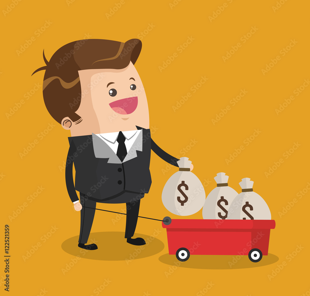 Businessman cartoon money bags and cart icon. Business strategy solution  and work theme. Colorful design. Vector illustration Stock Vector | Adobe  Stock