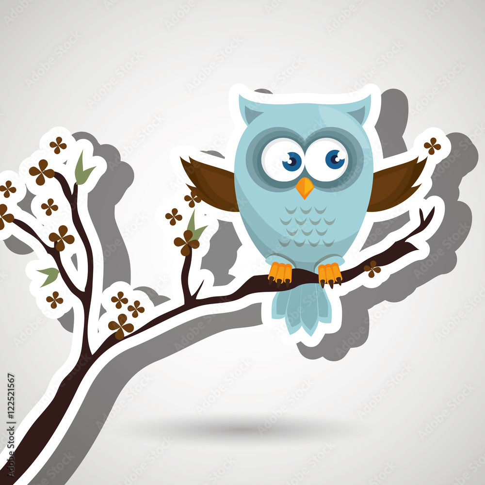 Fototapeta premium owl blue tree leaves blue vector illustration eps 10