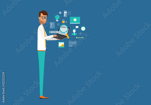 business digital marketing  online  concept  and business man withe laptop