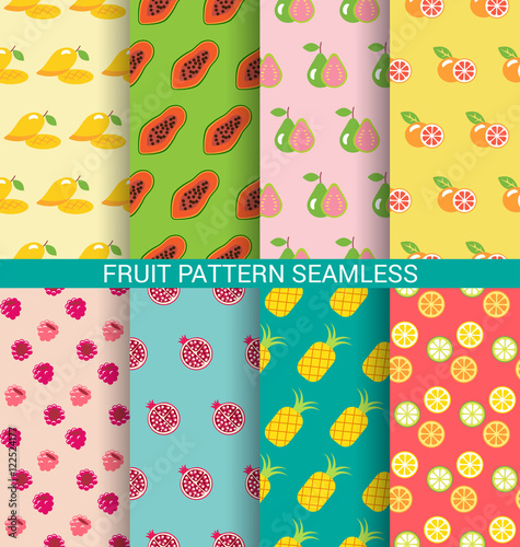Colorful fruit seamless pattern set