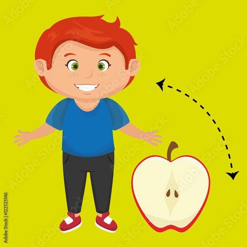 boy cartoon fruit sliced apple vector illustration eps10