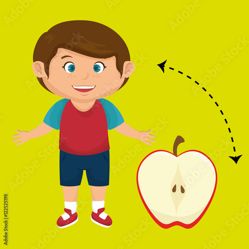 boy cartoon fruit sliced apple vector illustration eps10