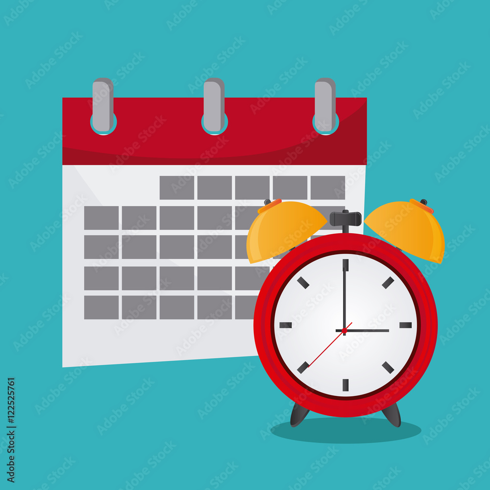 Traditional clock and calendar icon. Time instrument and tool theme. Colorful design. Vector illustration