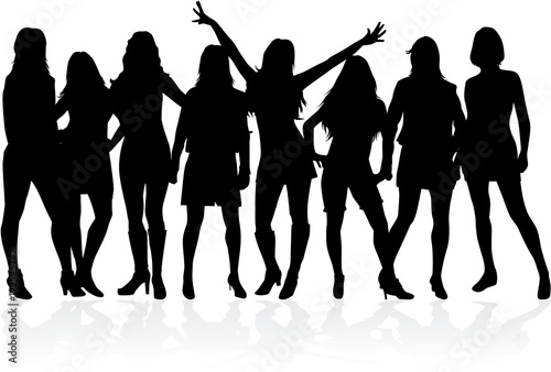 Large group of women - silhouette vector.