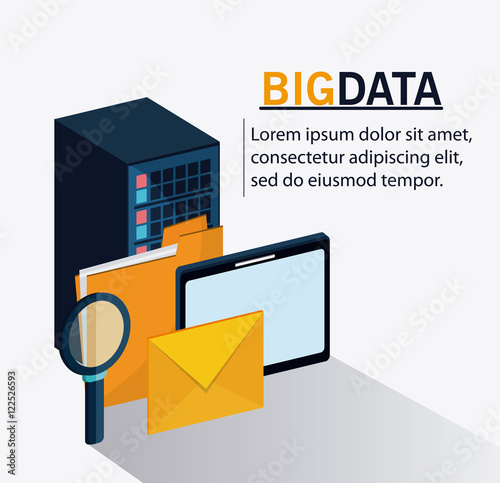 Tablet file lupe and envelope icon. Big data center base and web hosting theme. Colorful design. Vector illustration