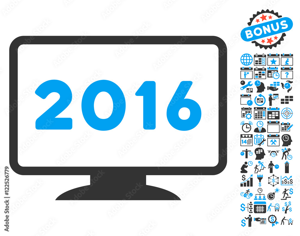 2016 Display icon with bonus calendar and time management symbols ...
