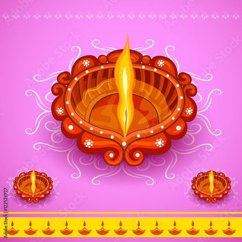 Decorated diya for Happy Diwali holiday background