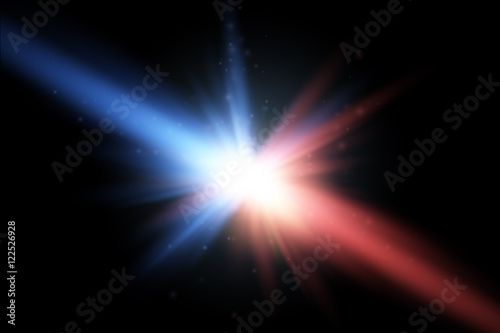 Collision of two forces with red and blue light. Vector. Explosion concept.