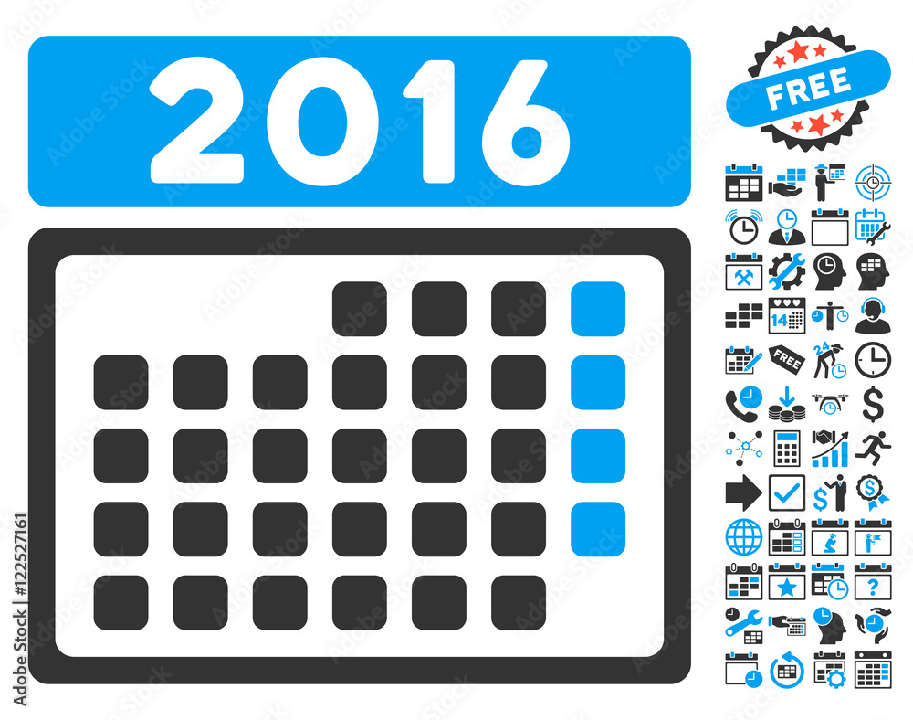 2016 Month Calendar icon with bonus calendar and time management clip ...