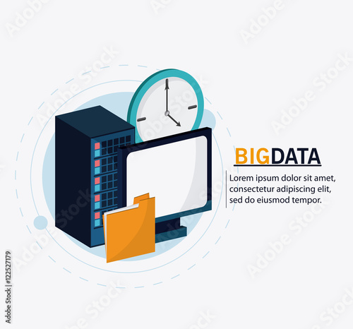 Computer file and clock icon. Big data center base and web hosting theme. Colorful design. Vector illustration