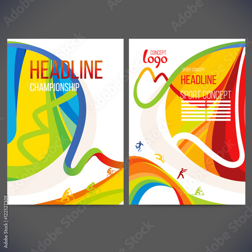 Vector template design strips of colored rings and waves.Concept sport brochure, Web sites,page,leaflet,logo concept 2016 and text separately. Banners with symbols of sports competitions