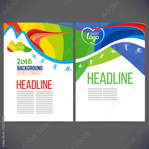 Vector template design strips of colored rings and waves.Concept sport brochure, Web sites,page,leaflet, logo concept 2016 and text separately. Sport banners with symbols of sports competitions