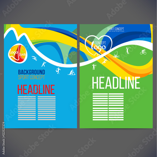 Vector template design strips of colored rings and waves.Concept sport brochure, Web sites,page,leaflet, logo concept 2016 and text separately. Sport banners with symbols of sports competitions