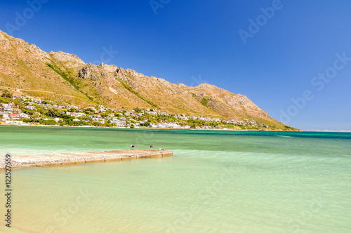 Beautiful view of the beach at Gordon's Bay, a harbour town near Cape Town in the Western Cape province of South Africa, close to Strand. It is situated on the northeastern corner of False Bay.