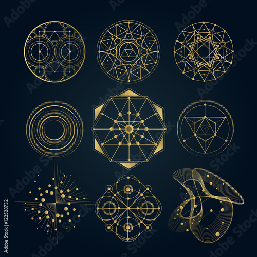 Sacred geometry forms, shapes of lines, logo, sign, symbol.