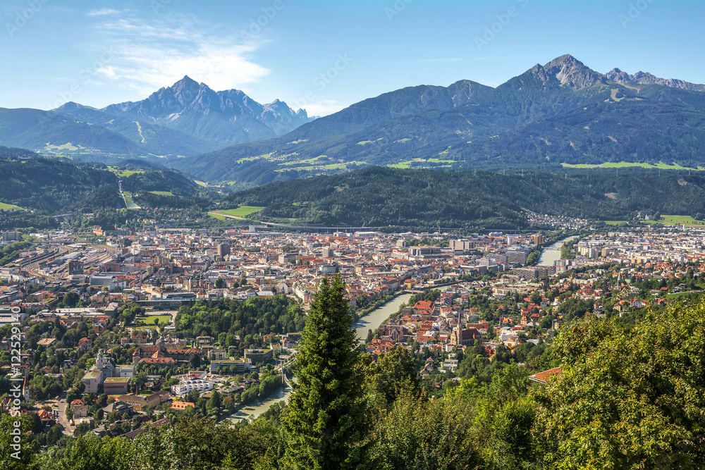 Inn Valley with Innsbruck city, Austria, view from above