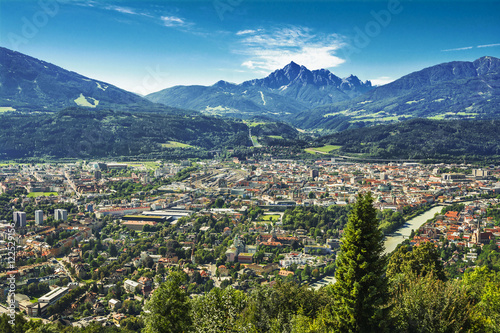 Inn Valley with Innsbruck city, Austria, view from above © elephotos