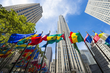 International flags fying in Midtown Manhattan, New York City