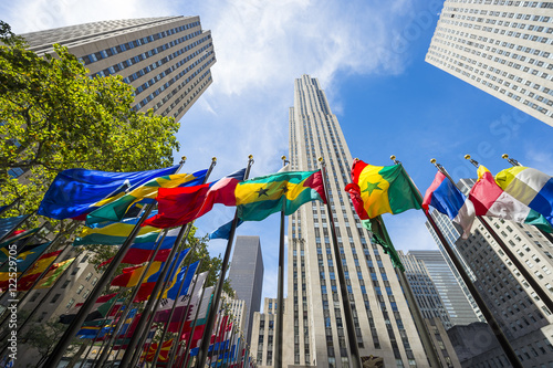 International flags fying in Midtown Manhattan, New York City