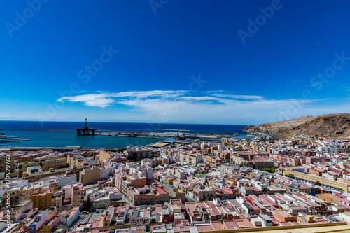 View of Almeria (Almería) old town and port from the castle (Alcazaba of Almeria), Spain photo