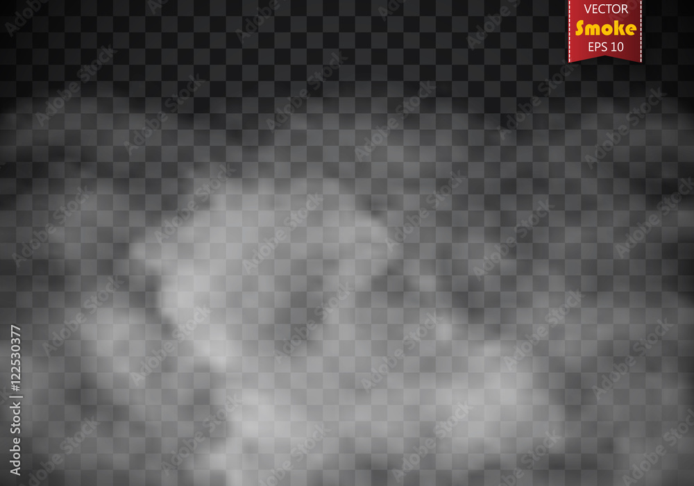 Plakat Mgła lub dym na białym tle przezroczysty efekt specjalny. Wektor biały zachmurzenie, mgła lub smog tle. Ilustracji wektorowych