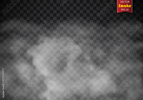 Plakat Mgła lub dym na białym tle przezroczysty efekt specjalny. Wektor biały zachmurzenie, mgła lub smog tle. Ilustracji wektorowych