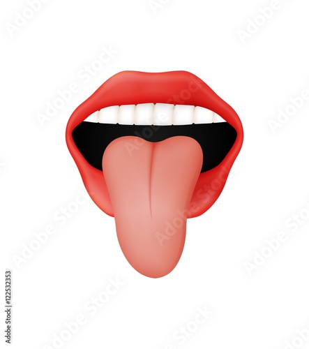 open mouth with red lips and protruding tongue
