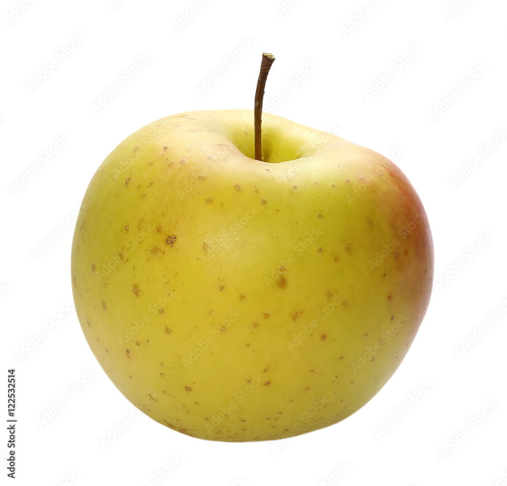 ripe yellow apple isolated on white, with clipping path