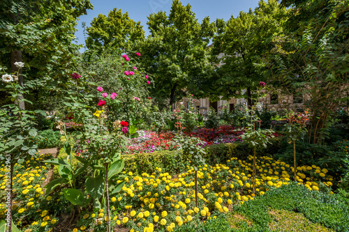 View of the beautiful garden in Alhambra complex, Granada, Spain