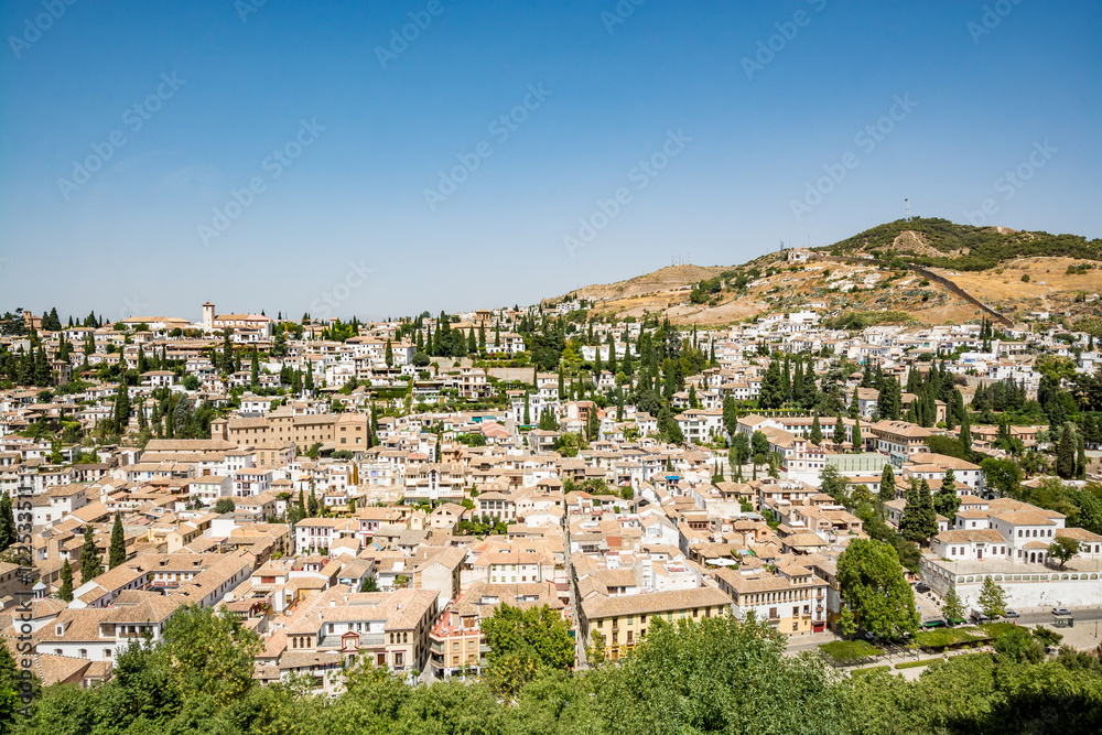 Panoramic view of the Albaycin (Albaicin, Albayzín, Albaicín), an old Muslim district in Granada, Spain 