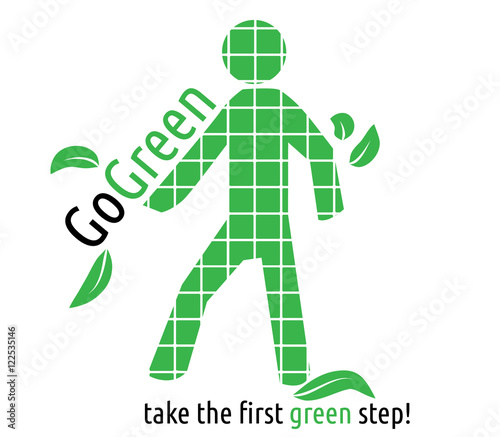 Go green stick man with leafs