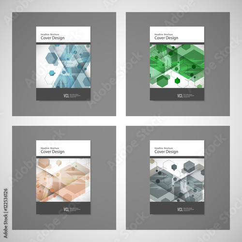 Abstract cover design, business brochure template layout, annual report, booklet or book in A4. Hexagonal geometric creative shapes